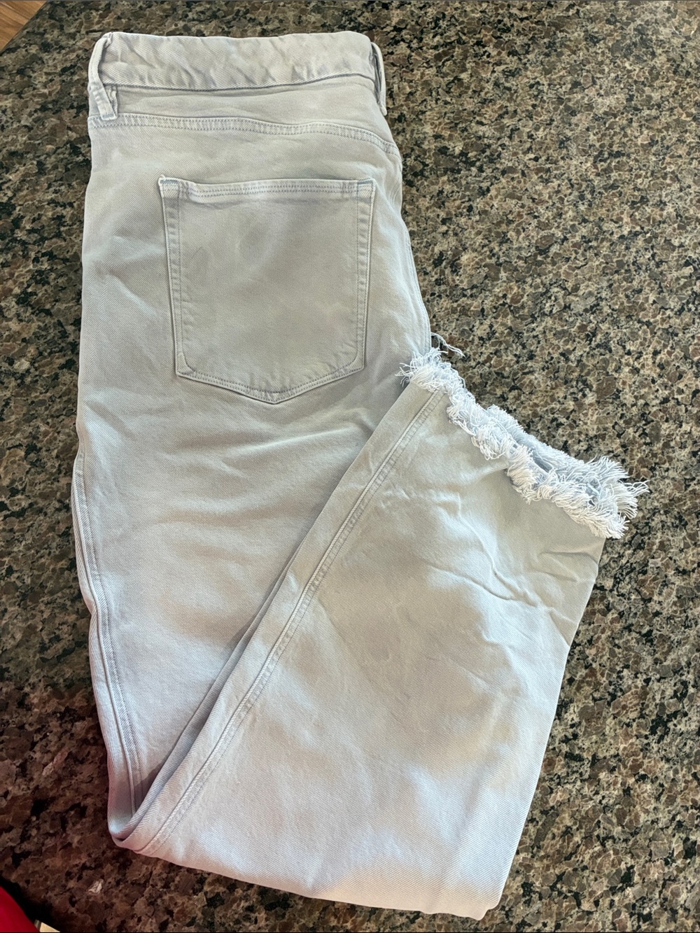 Good American Light Blue Frayed Hem Cropped Jeans